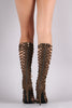 Suede Open Toe Corset Lace Up Gladiator Heel