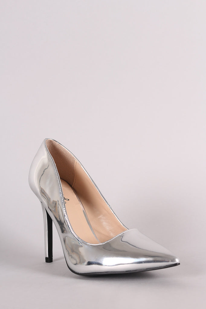 Qupid Metallic Pointy Toe Stiletto Pump