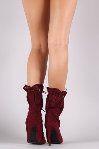 Anne Michelle Slouchy Perforated Peep Toe Booties