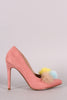 Multi Colored Pom Pom Suede Pointed Toe Heels